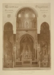 Keresztmetszet a Palatinus-kápolna keleti végéről, Palermo, Szicília, Fragments dArchitecture du Moyen Age et de la Renaissance, metszet: Jules Adolphe Chauvet (sz. 1828)