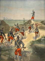 Kerékpáros szolgáltatás Kuba partjai mentén, illusztráció a Le Petit Journalból: Supplement illustre, 1898