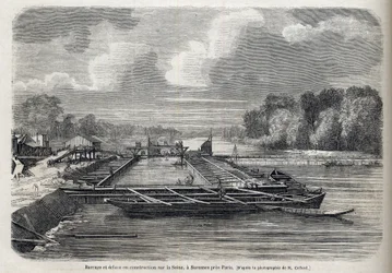 1866-ban kitört a gát a Szajnán SURESNES-ben - Metszet - Le Monde Illustré 1866