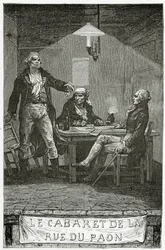Danton, Marat, Robespierre - illusztráció a Quatre Vingt Treize-ből, 19. század (bw-metszet)