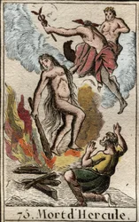 Herkules (Héraklész) halála és apoteózisa Pierre Blanchard „Mythologie de la jeunesse” című művéből, 1803.