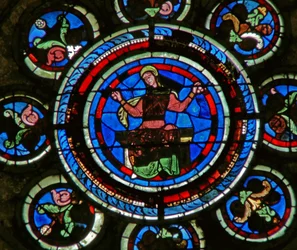 Részlet az északi rózsaablakból, amely a Liberal Arts aritmetikáját ábrázolja