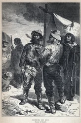 Kanadából fedezték fel: coureur des bois (az amerikaiakkal folytatott szőrmekereskedelemben vesz részt). Bayard rajz. A 19. század végi metszete Eugene Guenin „La nouvelle France”-jában.