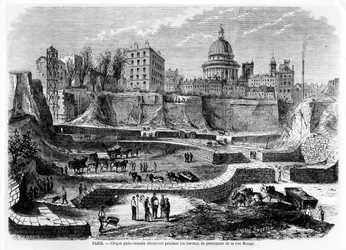 A gall-római amfiteátrum felfedezése Párizsban a rue Monge építési munkái során 1869-ben, 1870-ben