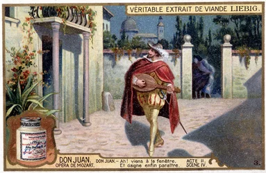 Don Juan trubadúrban: II. felvonás sc. A „Don Giovanni”” Mozart-opera IV. Liebig Chromolithography, v.1900