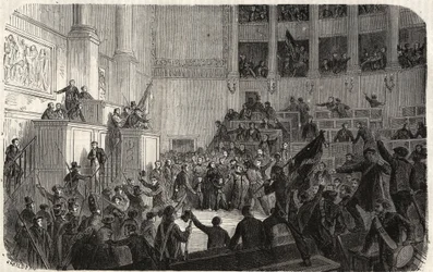 Orléans-i hercegnő a Chambre des Deputes-ban (1848), Párizs, Franciaország - 1848-as forradalom - Az orléans-i hercegnő a párizsi képviselőházban, a Köztársaság kikiáltásakor” (Helene de Mecklembourg Schwerin, Orléans-i hercegnő tri
