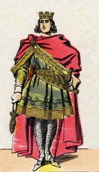A Capetians-dinasztia: Fülöp Ágoston (1165-1223), 1180-tól 1223-ig Franciaország királyának nevezett II. Fülöp portréja. Epinális képalkotás a 19. század végéről. Magángyűjtemény.