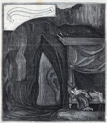 Dionysius füle – Orecchio di Dionisio (Orecchio di Dionigi) – A Dénes füleként ismert barlang belseje Syracuse-ban – Vésés a „” Tudományok mindenek előtt – fizika és kémia” című részében, Alexis Clerc – 19. vége század. Privát co