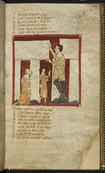Egerton MS 3028 f.30r, Stonehenge épül Merlin segítségével, 