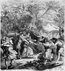 Nicephorus III Botaniates császár (1001-1081), bizánci császár 1078 és 1081 között, elraboltatta a fiatal fiúkat és lányokat. Metszet a „Histoire des Papes-Rois-Queen and Empereurs a travers les centuries” című könyvébe, Maurice Lachatre