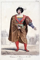 Kosztümös városi férfi metszete 1545 körül.