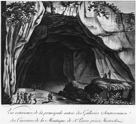 A földalatti kőbányák bejárata, illusztrációja a Histoire naturelle de la Montagne Saint-Pierre de Maastrichtból, Barthelemy Faujas de Saint Fond (1743-1819) 1799