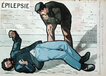 „Akut alkoholizmus okozta epilepsziás roham”, Dr. Galtier-Boissiere falikép az alkoholizmus veszélyeiről, 19. század vége. (színes litó)