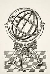 Egyenlítői gyűrűk vagy körök, rézmetszet után a Tychonis Brahe Astronomiae Instauratae Mechanica 1602-es könyvében, Paul Lacroix pub: Tudomány és irodalom középkorban. London 1878