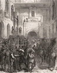 Henri II (Montmorenci) marechal (1595-1632) kivégzése Toulouse-ban 1632-ben. Metszet Paul Lehugeur „” Histoire De France En Cent festményeibe 1891.