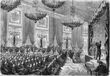 Henri Robin (kb. 1803-1874) fizikai kísérletei a párizsi líceusok legjobb növendékeinek tiszteletére, a császári herceg által a Tuileries-palotában, 1865. január 27-én ajánlott előadás. Jelen van: a császári herceg, N fia.