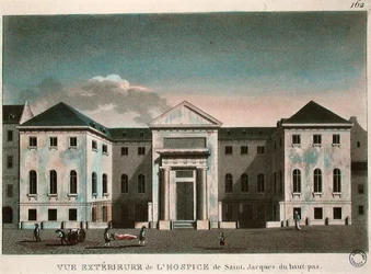 A Hospice Saint-Jacques külső képe, 1800 körül (színes metszet)