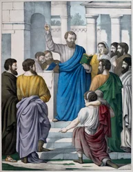 Ezra Mózes törvényének könyvét olvassa, illusztráció az LHistoire Sainte katekizmusból, kiadó: Charles Delagrave, Párizs, 19. század vége