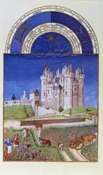 Szeptemberi fakszimile: a Limbourg testvérek szőlőszürete a Tres Riches Heures du Duc de Berry-ből (az eredetit lásd: 8441)