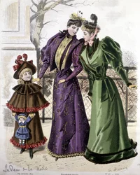 Divat: 2 nő és egy lány a kezében egy babával. 1892