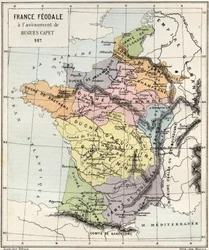 Feudalizmus - Franciaország Feudalizmus Hugues Capet megjelenésekor - 987 - metszet a "" Franciaország története az unokáimnak elmesélve"-ből" - Francois Guizot - 1872-1876