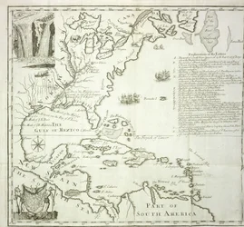 Észak-Amerika Atlanti-óceán partjának kihajtható térképe, 1714