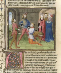 Fr.120 f.522v Lancelot lovaggá válása a La Quite de Saint Graal-i Lancelot történetéből