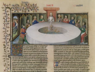 Fr.120 f.524v A kerekasztal lovagjai a Lancelot történetéből, a La Quite de Saint Graalból