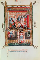 Fr 2091 fol.129 Sisinnius parancsot ad St. Denisnek és eléje hozott társainak, Vie de St. Denisből, 1317