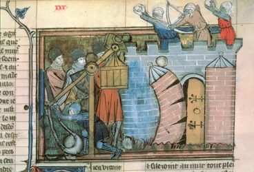 Fr 22495 fol.30 Egy város elleni támadás a keresztes hadjáratok idején, Le Roman de Godefroi de Bouillontól