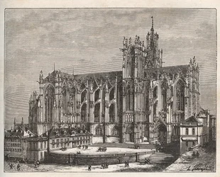 Franciaország, Lorraine, Moselle (57), Metz: Saint Etienne de Metz székesegyház - metszet a „La France illustrée: földrajz, történelem, statisztikai igazgatás” c. művében, V.-A. Malátabarna. 1884