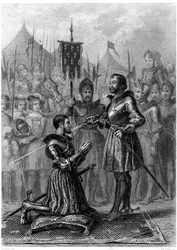 1. François, fegyveres lovag a marignani csata után (1515). 19. század (metszet)
