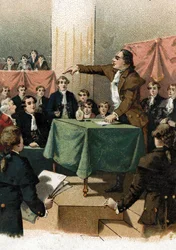 Francia forradalom – Georges Jacques Danton (1759-1794) azt kiáltja, hogy „a legyőzéshez merészségre van szükségünk, és mindig merészségre”” 1792. augusztus (francia forradalom: Georges Danton beszél: „” Merészségre van szükségünk, és még több merészségre,