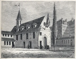 Francia forradalom: a párizsi Jacobins klub találkozóhelye, egy korábbi kolostor a Saint-Honore kerületben (Saint Honore). Metszet 1889-ből. Magángyűjtemény.