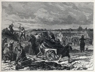 Francia forradalom: a párizsi Champs de Mars (Champs-de-Mars) munkái az 1790-es Fete de la Federation előkészítésére.