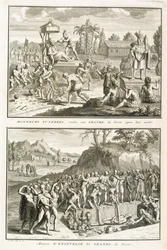 Temetési szertartások és az urak haláluk utáni temetésének módja Peruban, illusztráció a Vallási szertartásokból és szokásokból, metszett: Bernard Picart (1673-1733) 1722