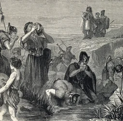 Gedeon (Gideon) Istentől hívja, hogy győzzék le a madianitákat, azok közül választja ki katonáit, akik isznak, miközben vizet hordanak a szájukhoz (Gideon vagy Gedeon úgy választja katonáit, hogy csak azokat tartsák meg, akik a vizet a szájukhoz emelték, é