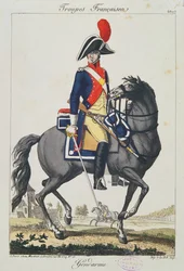 Lóra ültetett csendőr, 1807 (színes metszet)