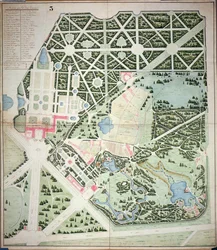 A két Versailles-i Trianon-palota parkjának általános terve, 19. század eleje (toll, tinta és wc papíron)