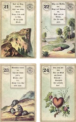 A Lenormand francia kartondoboz német kiadása: A hegy, az út, az egerek, a szív, kiadó: Dondorf, Frankfurt, 19. század