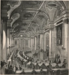 Nagy tárgyalóterem a párizsi államtanácsban – Edmond Texier 1852-es metszete „Tableau-de-Paris”-ban