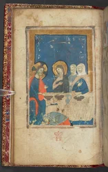 Harley 2928, f.16v, Az étkezés Simon farizeus házában (vellum)
