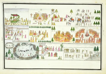 Hindu fesztiválok, köztük a Dasehra, Diwali és Holi az 1774-ben megjelent Gentil albumból