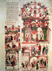 Salamon király életének története A Noailles-i Biblia (vagy Sant Pere de Roda vagy Saint Pierre de Rodas Biblia) oldala 10. vagy 11. századi Párizs, B.N.