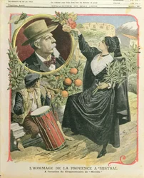 Tisztelet Frederic Mistral (1830-1914) előtt a Mireille megjelenésének ötvenedik évfordulóján, illusztráció a Le Petit Journalból, 1909. május 30.