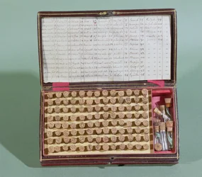 Homeopátiás gyógyszeres bőrönd, 19. század 2. fele