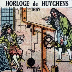 Huyghens óra 1657 (szabad inga) - metszet, deb. 20. század