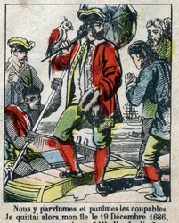 Illusztráció Daniel Defoe könyvéhez (De foe) „” Robinson Crusoe””. Epinális képalkotás a 19. század végéről.