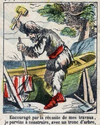 Illusztráció Daniel Defoe könyvéhez (De foe) „” Robinson Crusoe””. Epinális képalkotás a 19. század végéről.