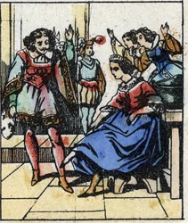 Illusztráció Charles Perrault „Hamupipőke vagy A kis üvegpapucs” című meséjéről. Imaging Pellerin fametszete - Epinal, sd. 19. század vége.